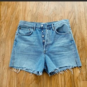 AGOLDE High Rise Button Fly Raw Hem Shorts